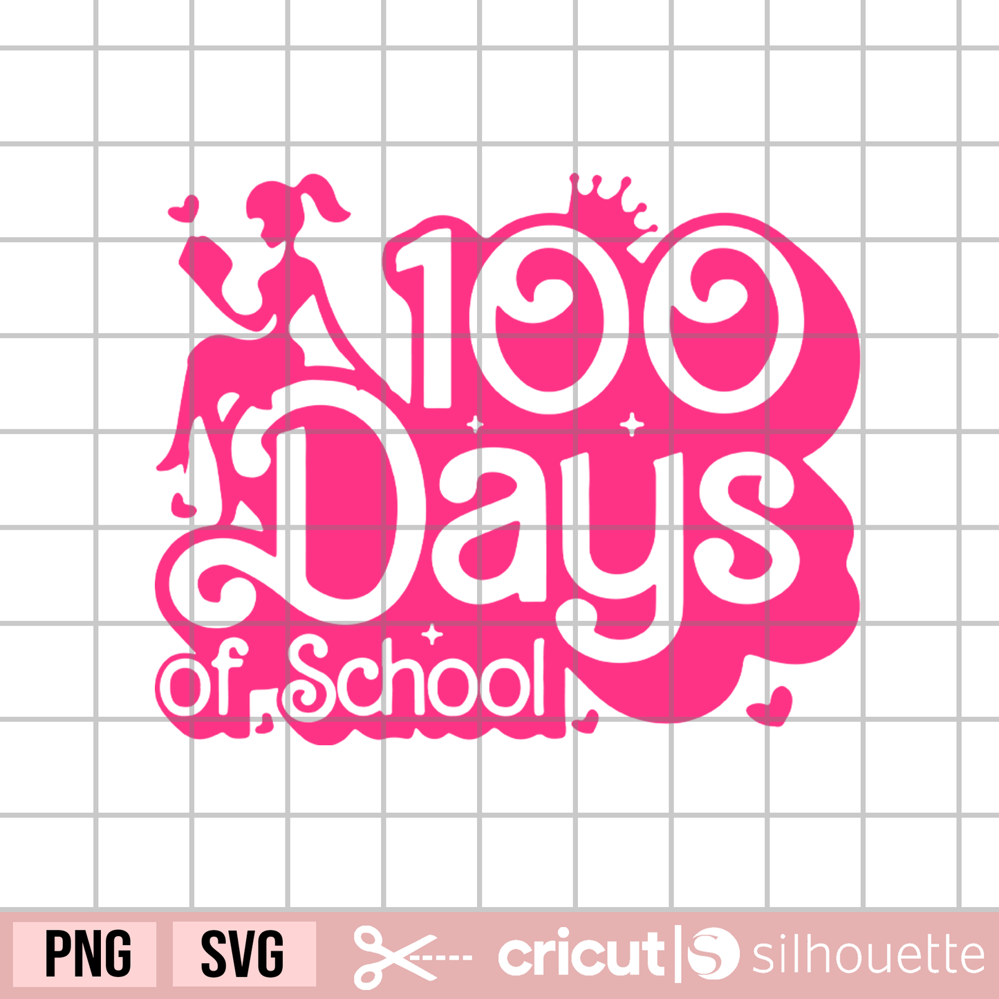 100 Days of School barbie svg, School svg, Students svg, teachers svg, pink princess crown svg, Free svg, End of School Year svg, graduation svg