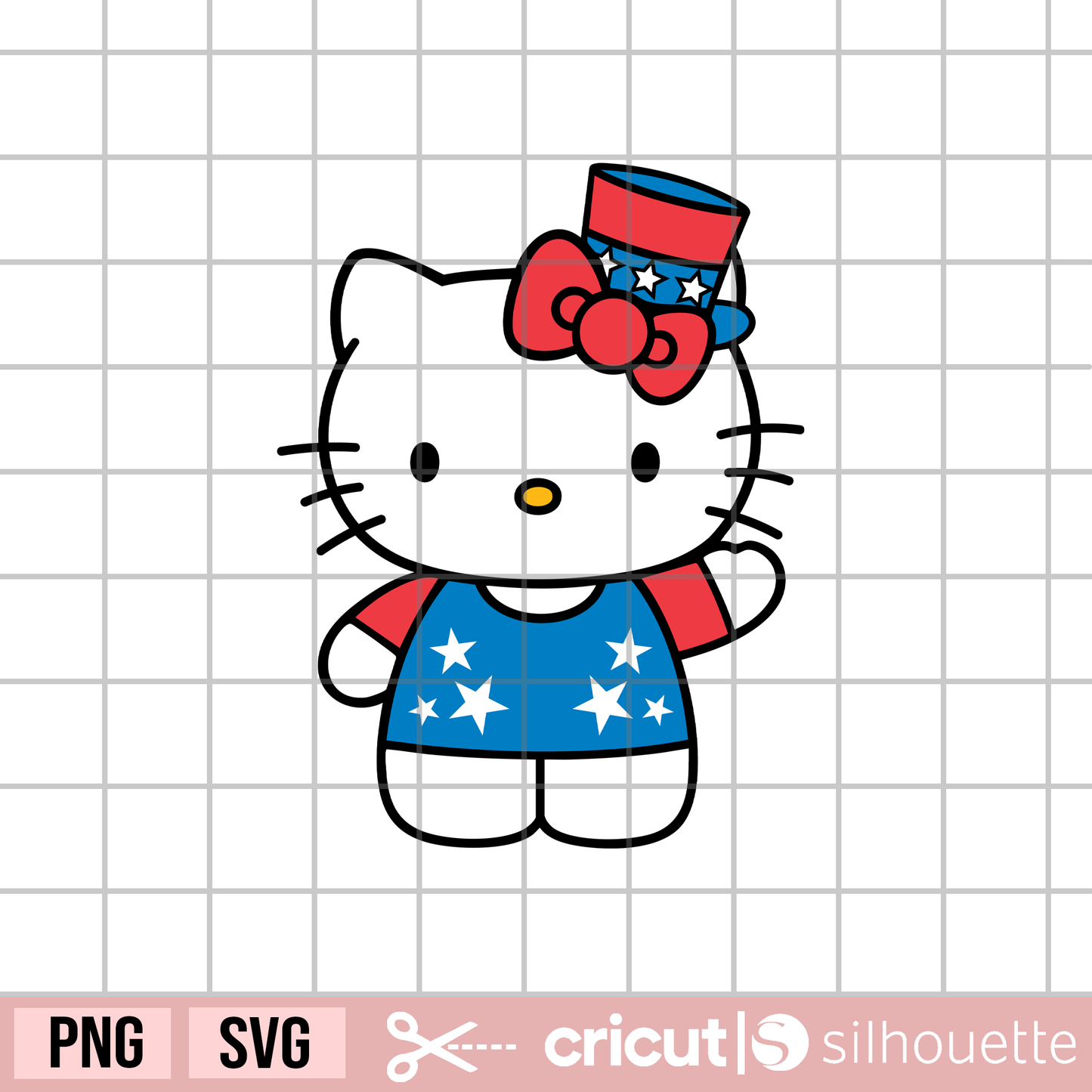 4th of July kitty svg, patriotic hello cat svg, 4th of July svg, kawaii cat svg, Independence Day svg, American Flag svg