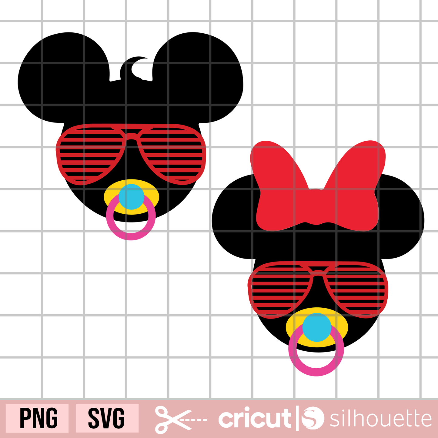 mickey silhouette head baby pacifier svg, free svg, mouse head silhouette svg, minnie head sunglasses svg, minnie baby svg