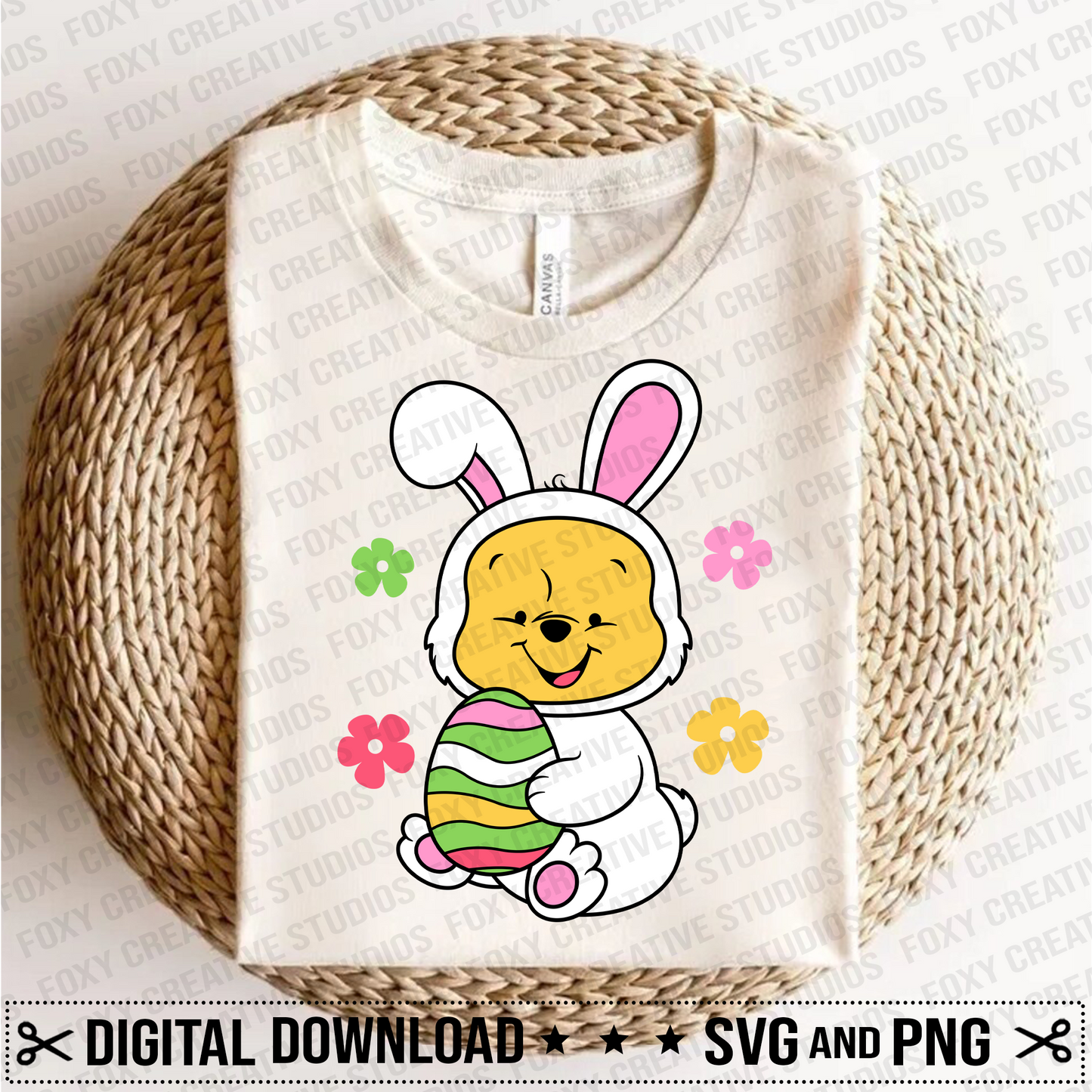 Easter Bunny Bear svg, Easter svg, Easter basket svg, Easter eggs svg, baby winnie bear svg, Spring svg, Flowers svg, Bunny ears svg