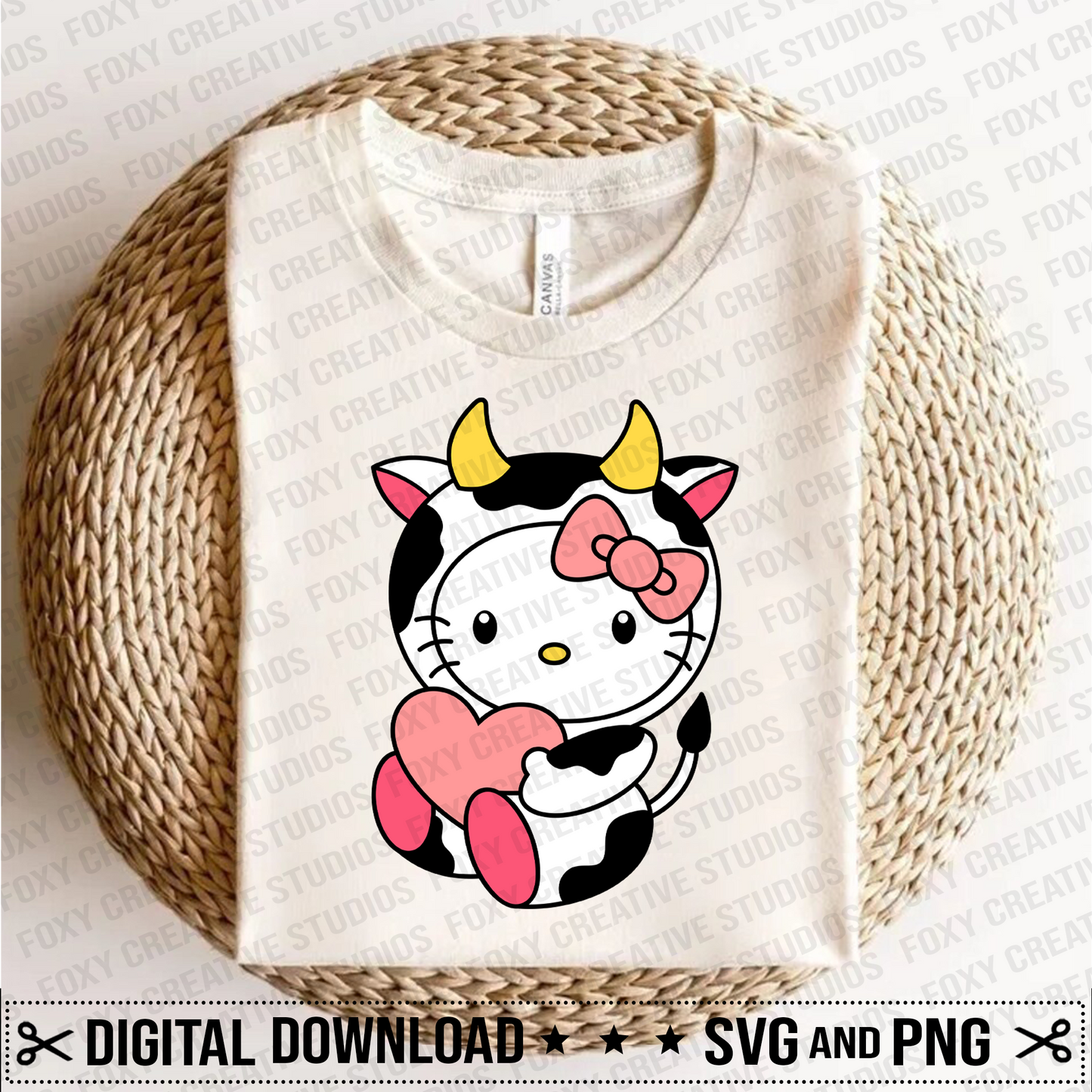 Cow svg, Kitty svg, Heart svg, Digital Download, Kawaii svg, pink bow svg, Farm svg, Farm Animal svg