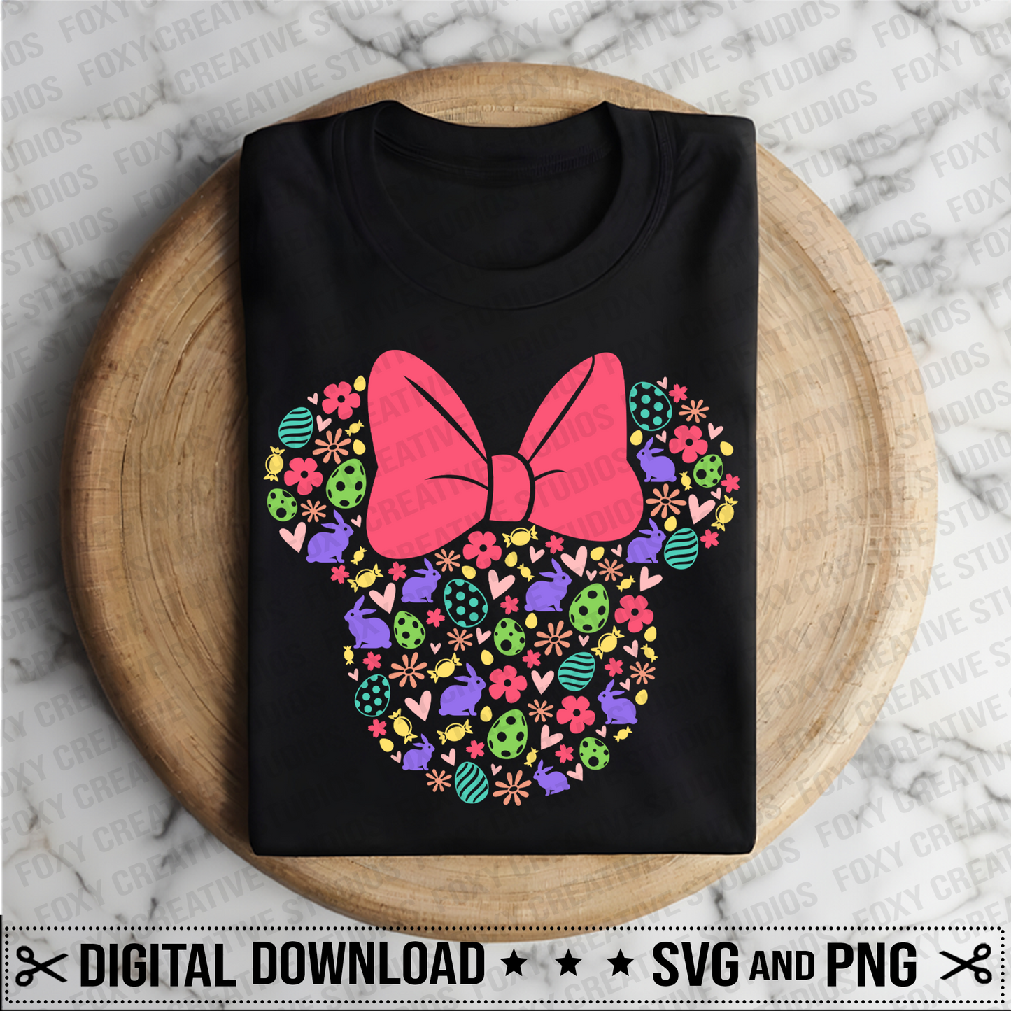 Easter svg, Easter Bunny svg, rabbit svg, Easter eggs svg, retro flowers svg, pink bow svg, mouse silhouette head svg