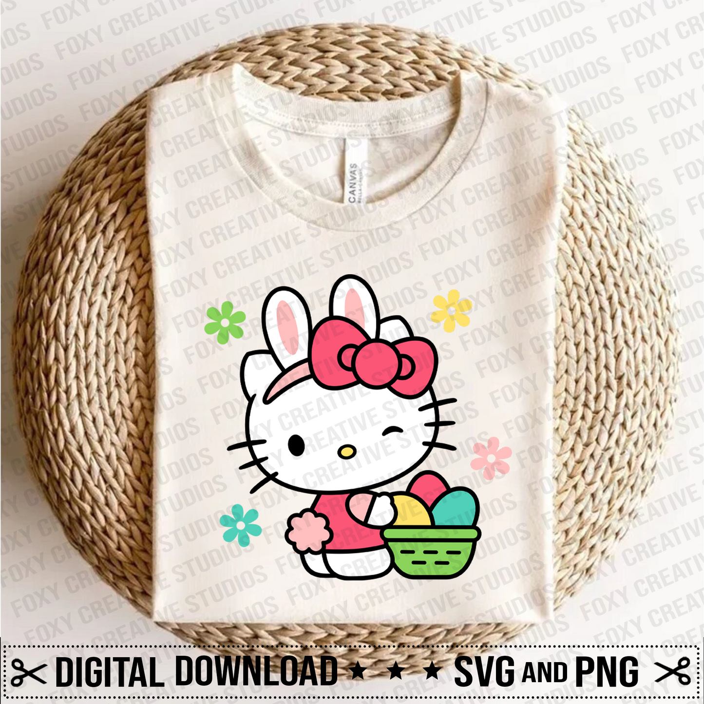 Easter svg, Easter bunny svg, Easter basket svg, Easter eggs, Kawaii svg, kitty svg, retro flowers svg, bunny ears svg