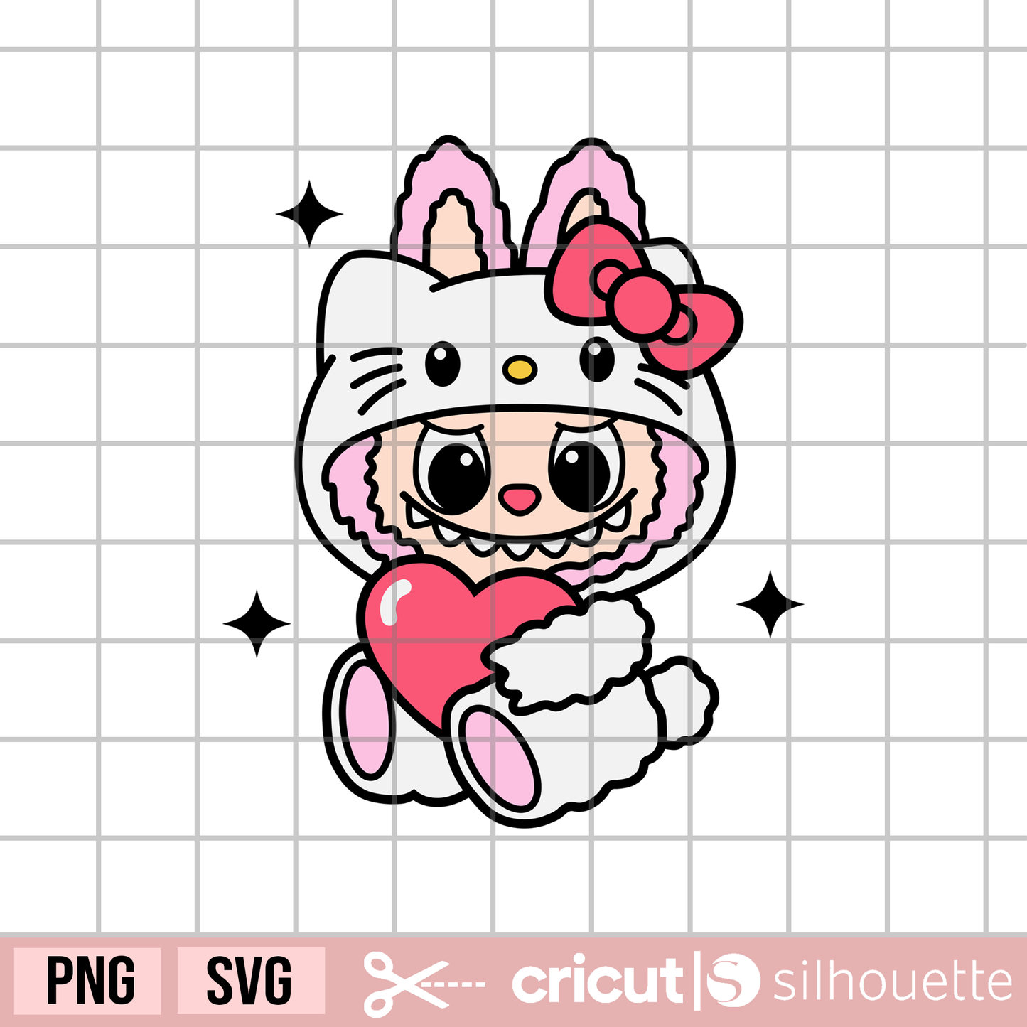 Labu Monster svg, monster la bu bu face svg, kawaii svg, kawaii monster svg, sharp teeth monster svg, kawaii kitty svg, heart svg