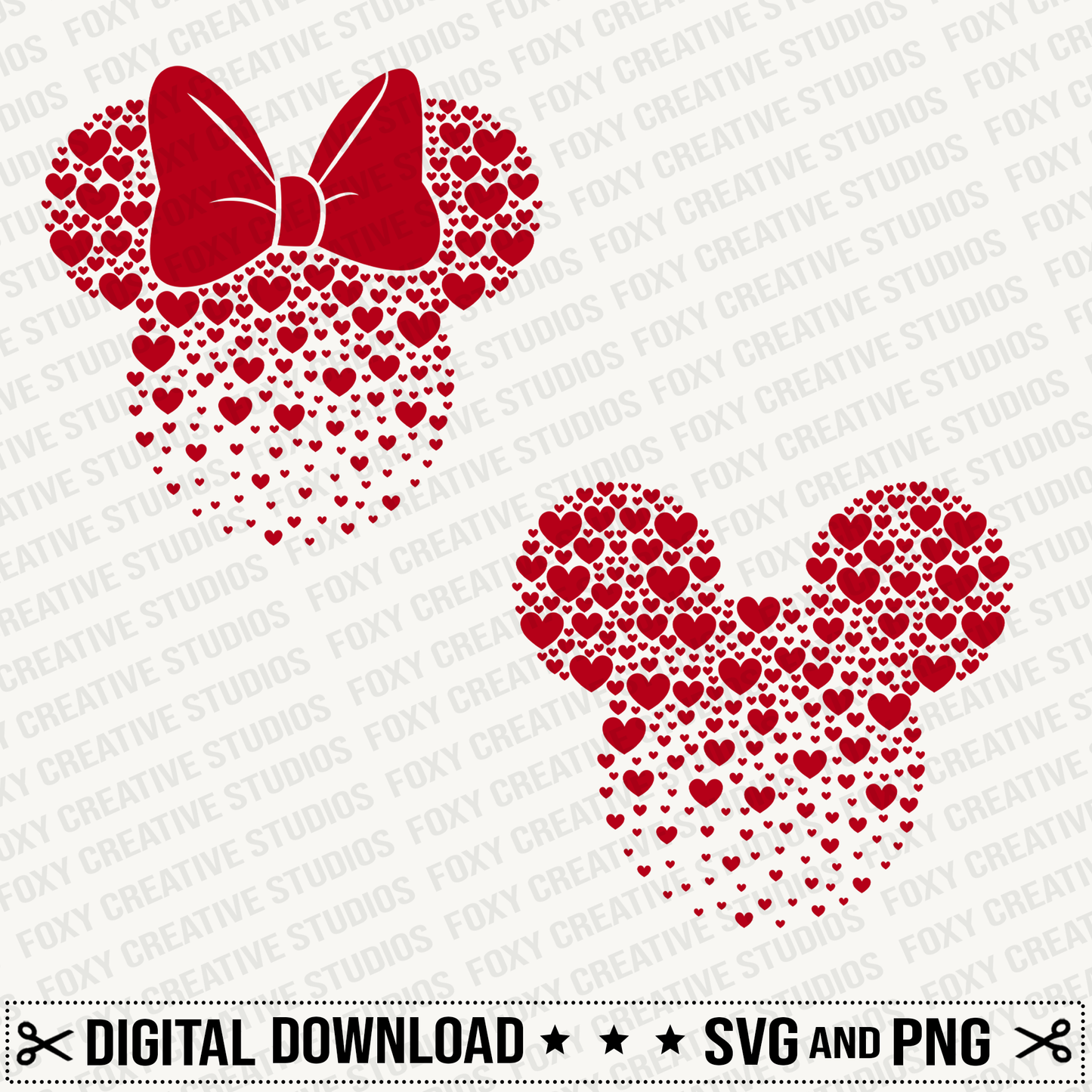 Gradient Hearts svg, red bow svg, Digital Download, mouse svg, hearts svg, Valentine's Day svg