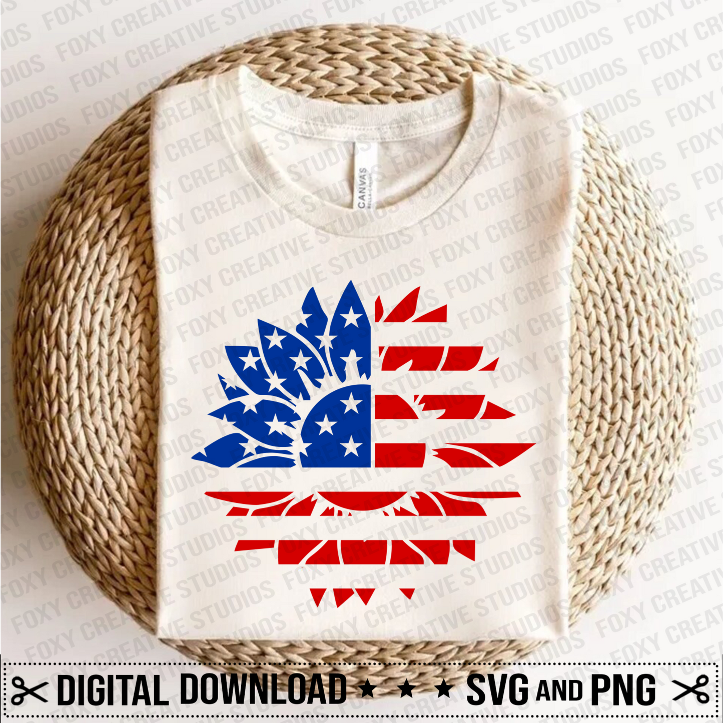 Sunflower American Flag svg, Sunflower svg, American Flag svg, Patriotic svg, 4th of July svg