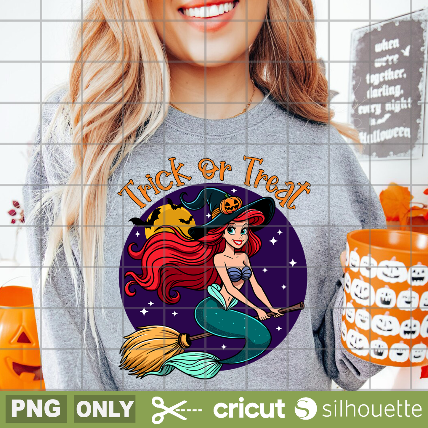 Trick or Treat Ariel png, Halloween png, Princess ariel halloween png, Witch Ariel png, Halloween princess png