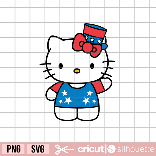 4th of July kitty svg, patriotic hello cat svg, 4th of July svg, kawaii cat svg, Independence Day svg, American Flag svg
