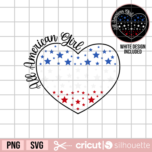 All American Girl svg, 4th of July svg, Patriotic svg, American Flag svg, Heart with stars svg, All American girl, heart with stars svg, patriotic girly svg