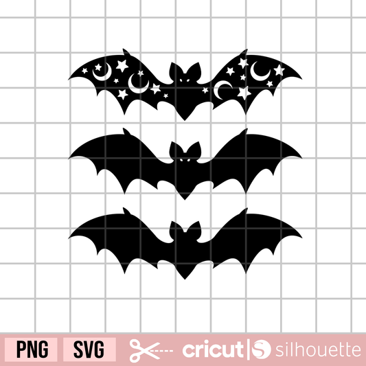 Halloween Bats svg, bat svg, bat silhouette svg, flying bats svg, bat outline svg, stars and moon bat svg, spooky bats svg
