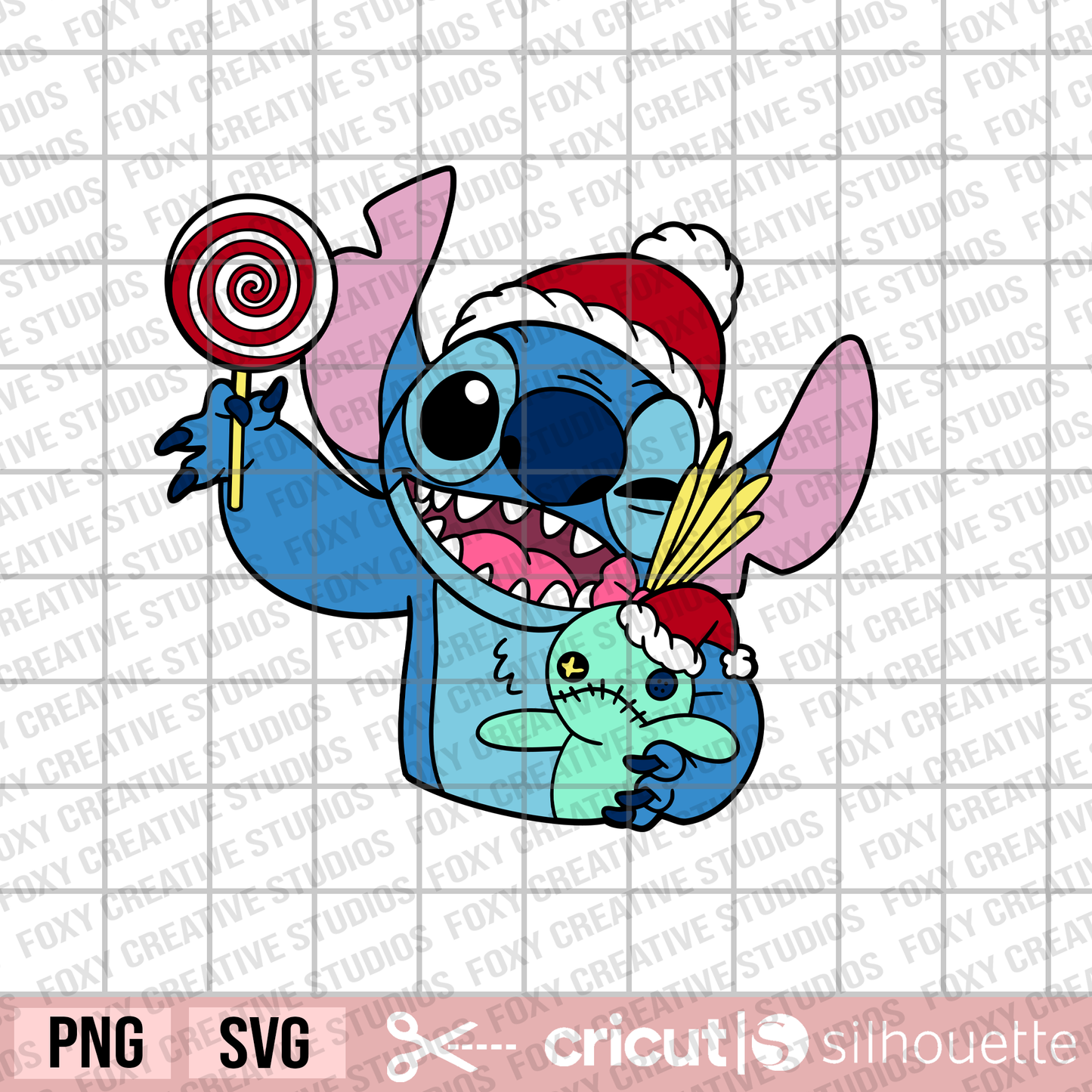 Christmas stitch svg, scrump svg, Santa Hat svg, stitch holding doll svg, stitch holding lollipop svg