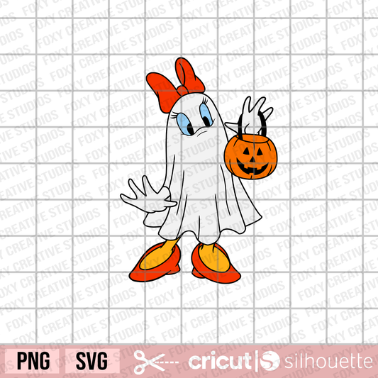 Daisy Ghost Halloween svg, jack o lantern pumpkin bucket svg, trick or treat bag svg, daisy duck ghost svg, halloween svg, trendy ghost, popular ghost