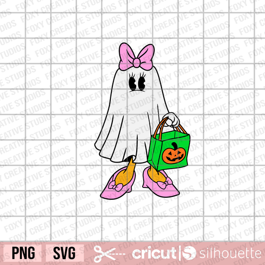 Daisy Ghost Halloween svg, retro ghost svg, trick or treat bag svg, daisy duck ghost svg, halloween svg, trendy ghost, popular ghost