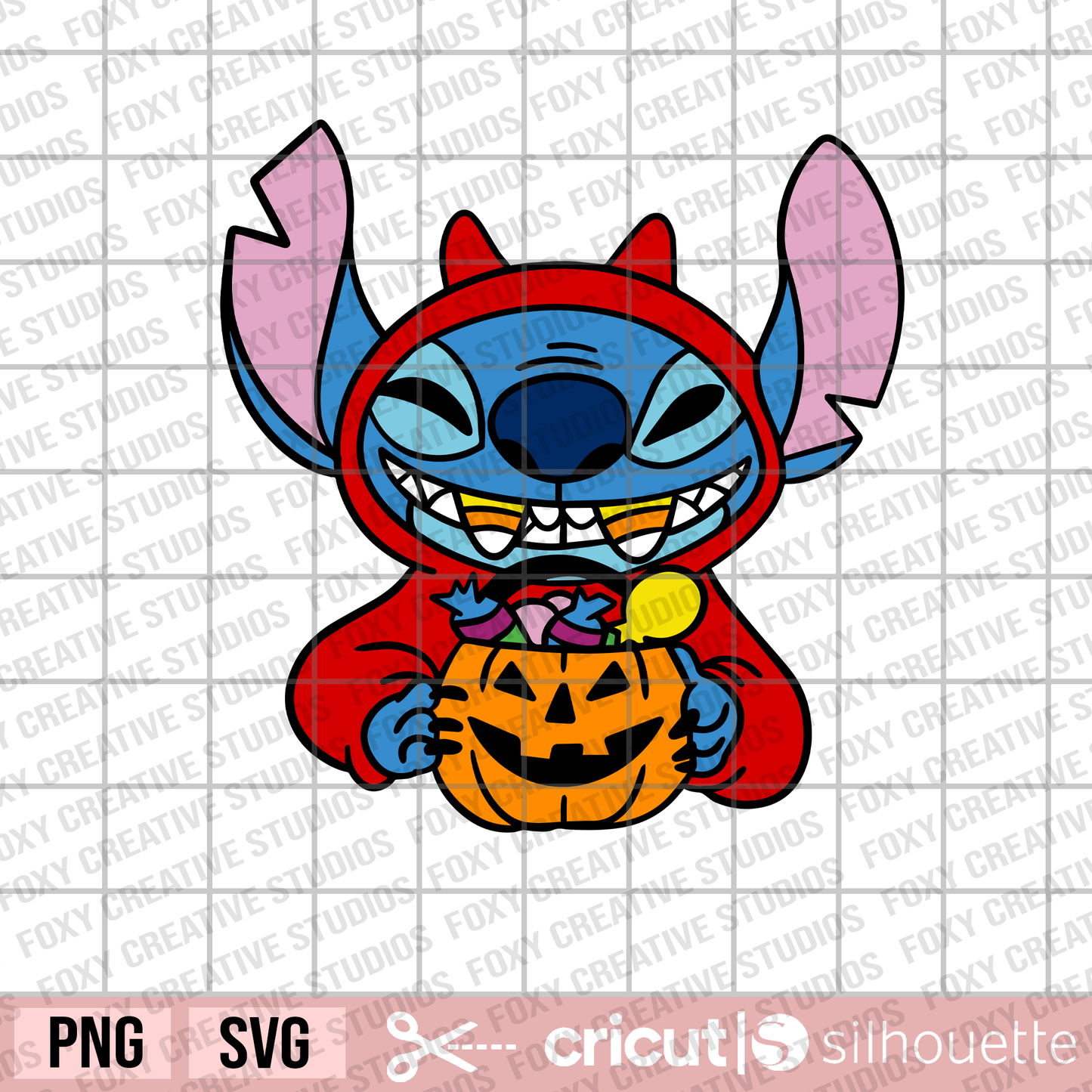 Halloween stitch svg, Stitch in Devil costume svg, Halloween svg, pumpkin bucket svg, candy corn svg