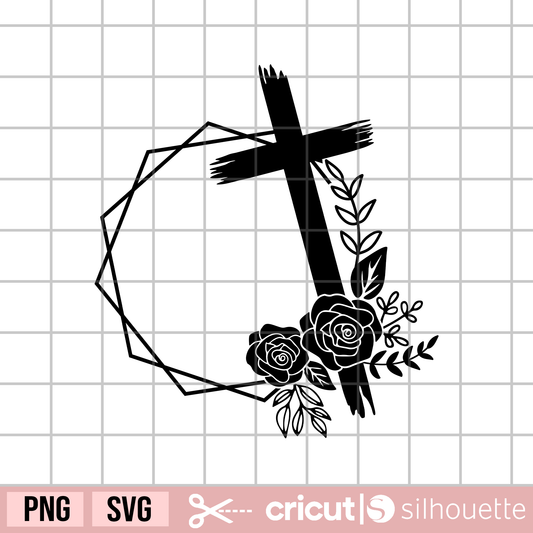 Flower frame with Christian cross, faith cross svg, Flowers svg, Jesus Christ svg, Distressed Religious Cross svg, Bible svg, Jesus Cross svg