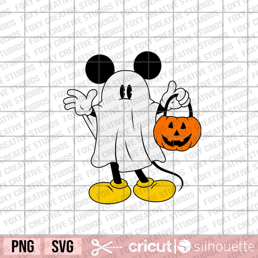 Halloween micky Ghost svg, Halloween svg, trick or treat svg, cartoon svg, mouse ghost svg, jack o lantern pumpkin svg, Spooky vibes svg
