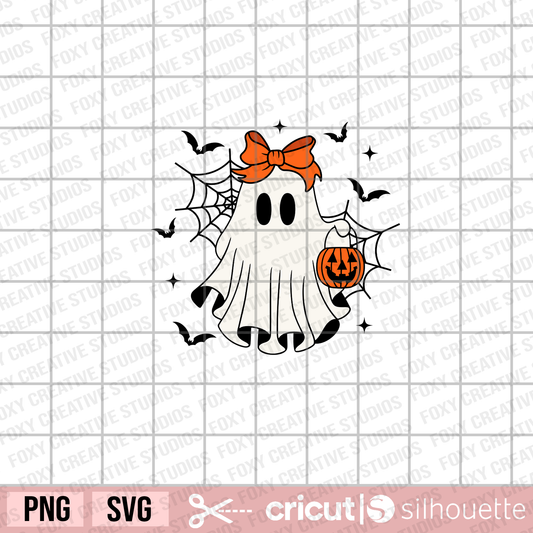 Ghost coquette bow svg, Halloween svg, ghost svg, jack o lantern pumpkin svg, trick or treat svg, Trendy Halloween ghost