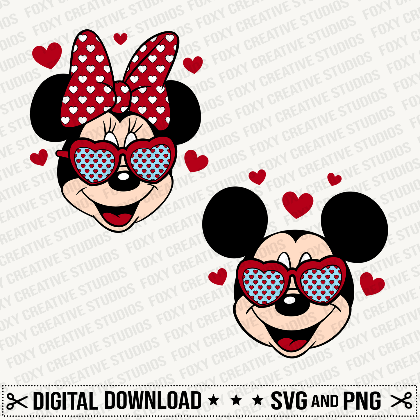 Hearts svg, Valentine's Day svg, Couples svg, mouse svg, red bow svg, Digital Download, heart shaped glasses svg