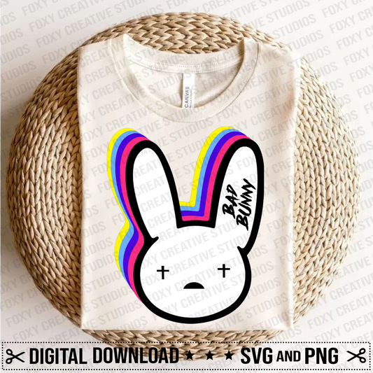 Multi-colored logo svg, conejo malo svg, sad heart svg, bunny head svg