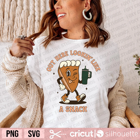 Out Here Lookin' Like a Snack svg, pumpkin pie svg, peace hand sign svg, slice of pie svg, retro pumpkin pie svg, Thanksgiving svg, autumn svg
