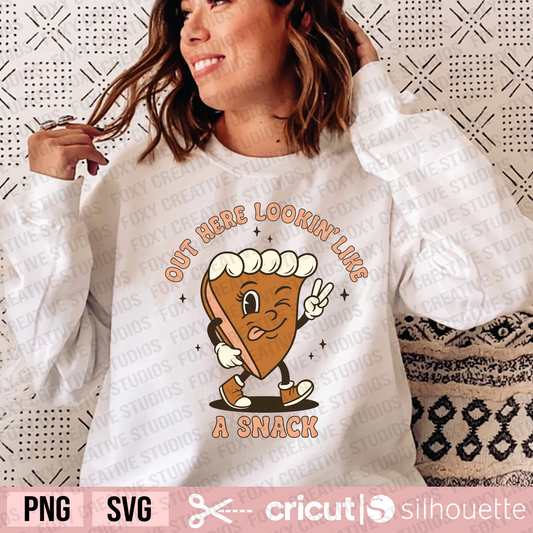 Out Here Lookin' Like a Snack svg, pumpkin pie svg, peace hand sign svg, slice of pie svg, retro pumpkin pie svg, Thanksgiving svg, autumn svg