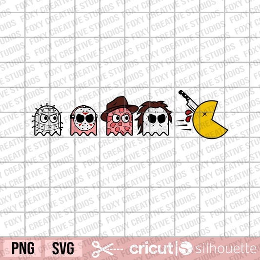 Halloween Horror svg, Halloween svg, halloween horror pac man svg, trick or treat svg, cartoon svg, halloween friends svg, horror movie svg, horror characters svg