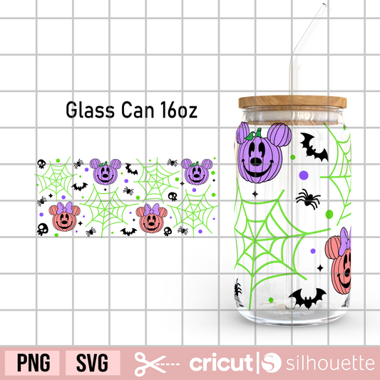 Halloween Pumpkin Mouse Spider Webs Libbey glass wrap svg, pumpkin mickey svg, pumpkin minnie svg, Spiders svg, Halloween svg, Halloween Libbey glass wrap svg 16oz, skulls svg
