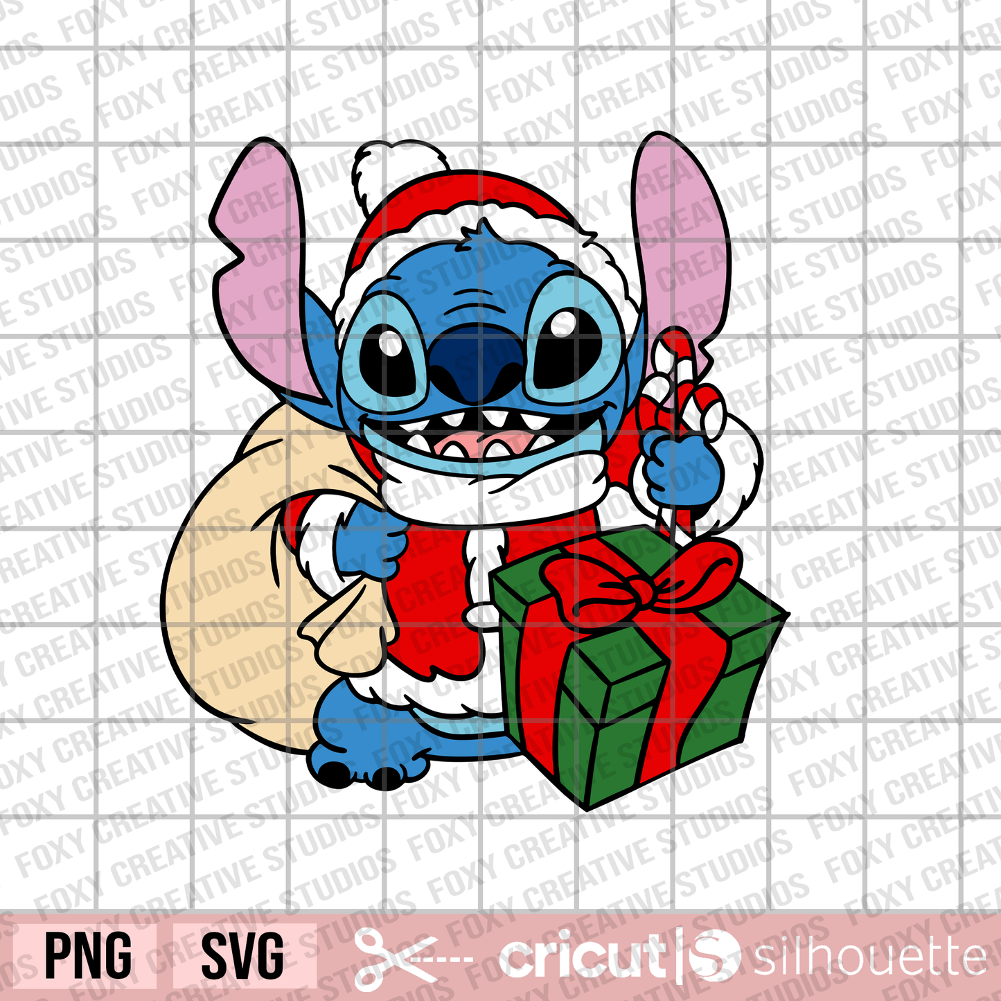 Christmas stich svg, Stitch in Santa Claus outfit svg, Santa Claus svg, Christmas svg, candy canes svg