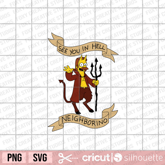 See You in Hell Svg, Neighborino svg, Hell Devil svg, ned flanders svg, Funny Devil Flanders svg