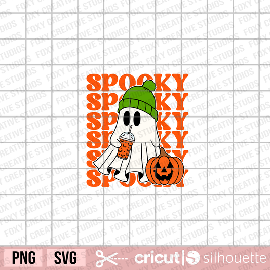 Ghost with beanie svg, Halloween svg, ghost with drink svg, pumpkin svg, Spooky svg, ghost with coffee svg