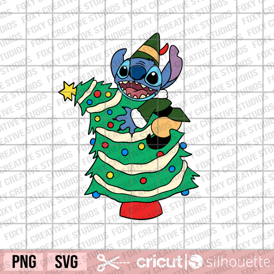 Christmas stitch svg, Stitch on Christmas tree svg, stitch as elf svg, elf buddy svg, Christmas svg