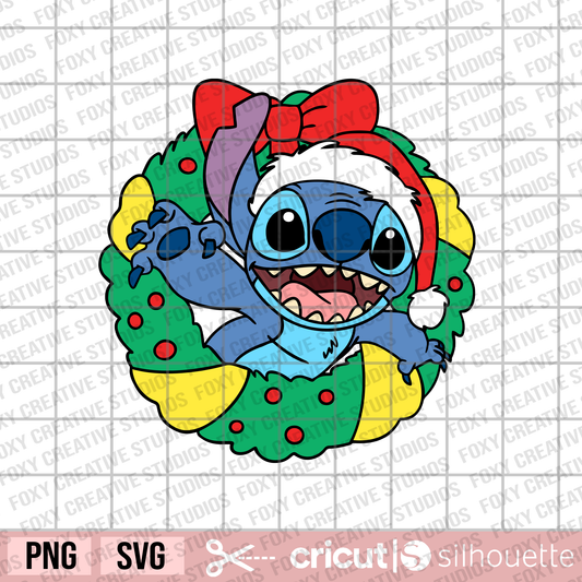 Christmas stitch svg, Santa hat svg, stitch in Christmas wreath svg, Christmas svg, Holiday svg