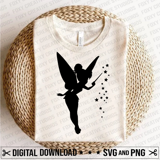 tinkerbell face svg, tinkerbell silhouette svg, fairy svg, fairy dust svg, free svg, magic wand svg, neverland svg, Digital Download