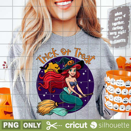 Trick or Treat Ariel png, Halloween png, Princess ariel halloween png, Witch Ariel png, Halloween princess png