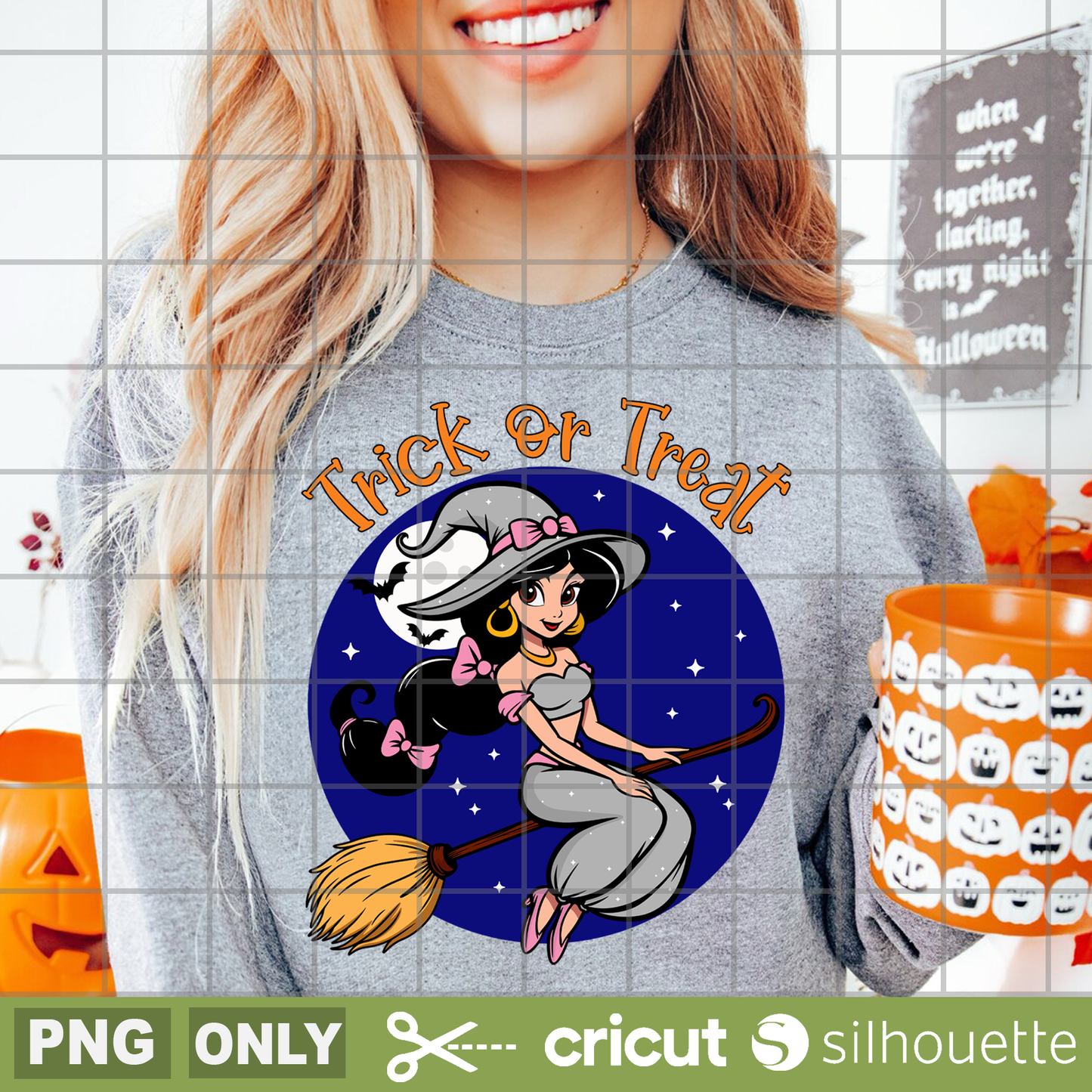 Trick or Treat Jasmine png, Halloween png, Jasmine Halloween png, Princess jasmine svg, Witch Jasmine svg, trick or treat jasmine svg, Halloween princess svg