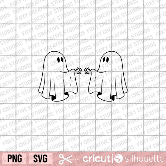 two ghosts svg, halloween svg, ghost with hands svg, heart shape hands svg, spooky ghost svg