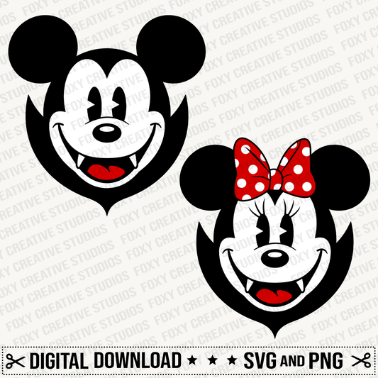Halloween Vampire mouse head svg, Vampire mickey svg, Vampire minnie svg, Halloween svg, Halloween mouse head svg