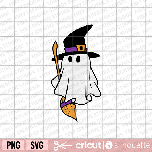 Ghost Witch svg, Halloween svg, Witch Ghost with broom svg, Spooky Ghost svg, trendy halloween ghost