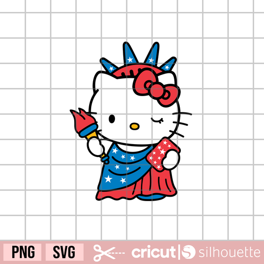 Statue of Liberty Kitty svg, 4th of July kitty svg, patriotic hello cat svg, 4th of July svg, kawaii cat svg, Independence Day svg, Statue of Liberty svg, American Flag svg
